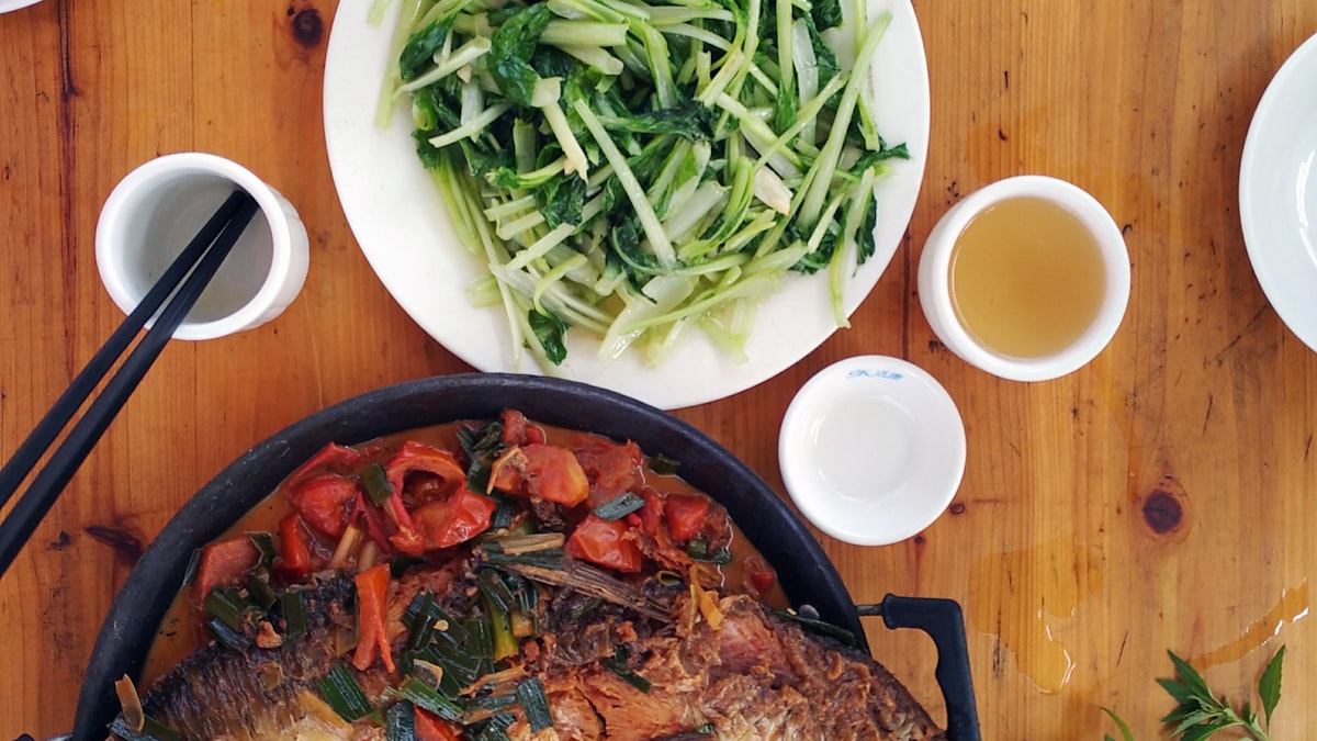 A whole steamed fish served for Chinese New Year