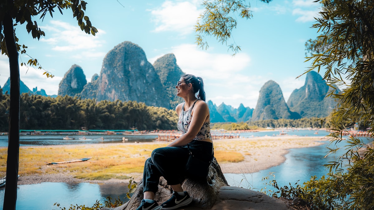 Bamboo raft on the Yulong River, Yangshuo