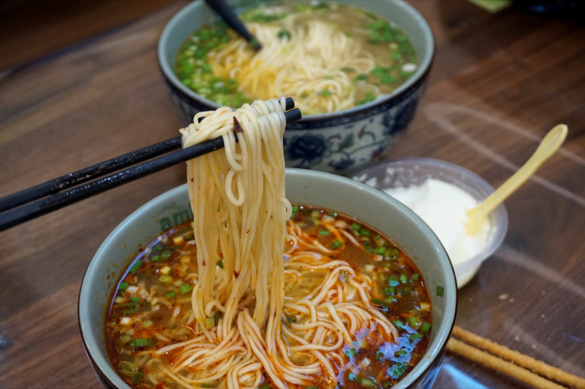 Lanzhou beef lamian in a clear broth