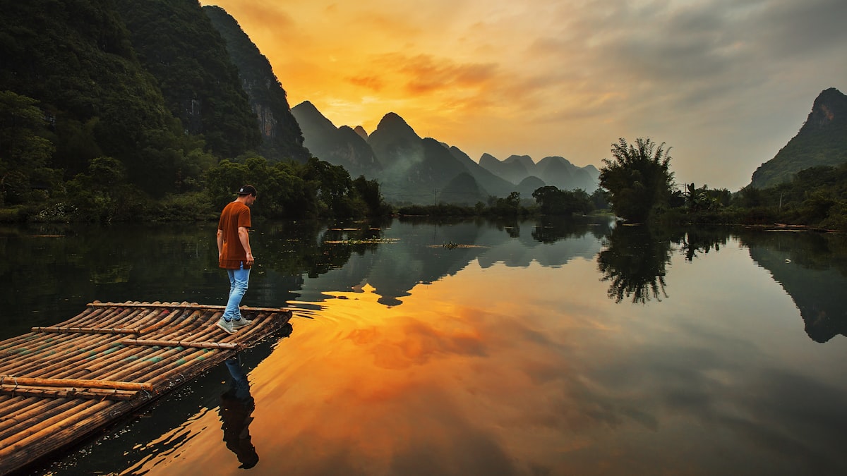 Bamboo raft on the Yulong River near Yangshuo