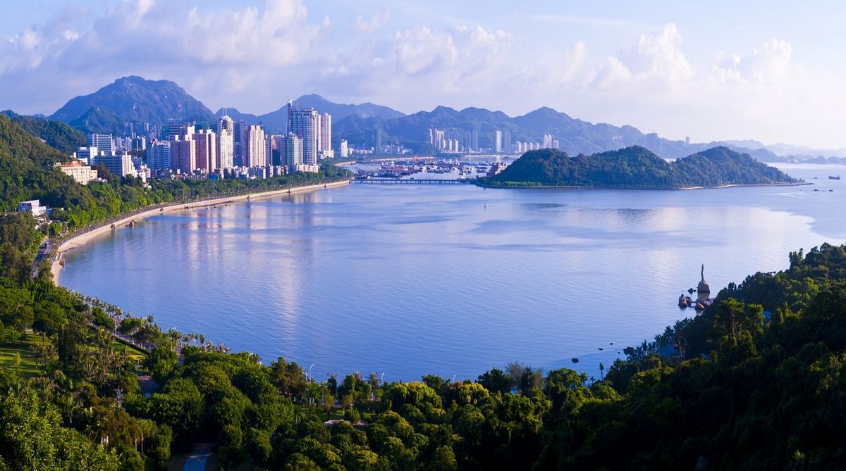The seafront of Xianglu Bay in Zhuhai, with views across to Macau