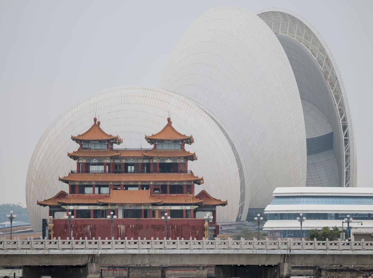 The Zhuhai Grand Theatre, the two shell-shaped opera houses on Yeli Island